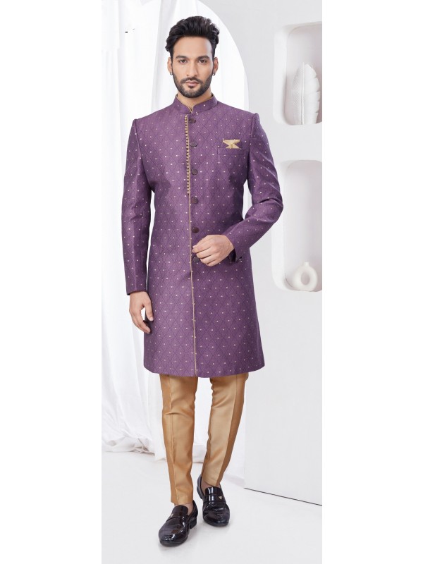 Jacquard IndoWestern Ready Made Dress in Light Wine Color  