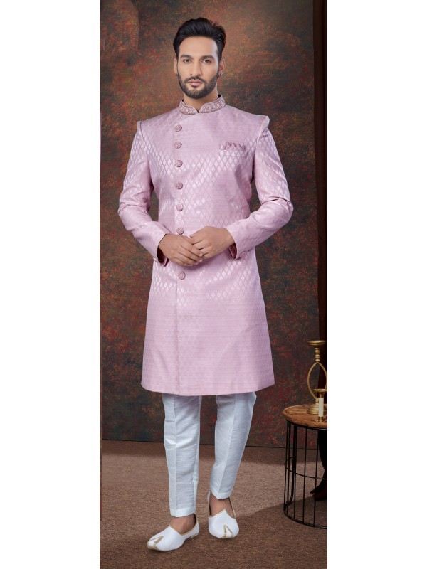 Jacquard IndoWestern Ready Made Dress in Light Purple Color  