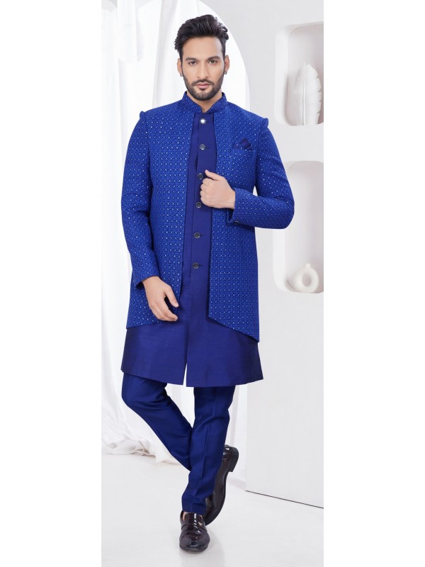 Art Dhupion IndoWestern Ready Made Dress in Navy Blue Color  