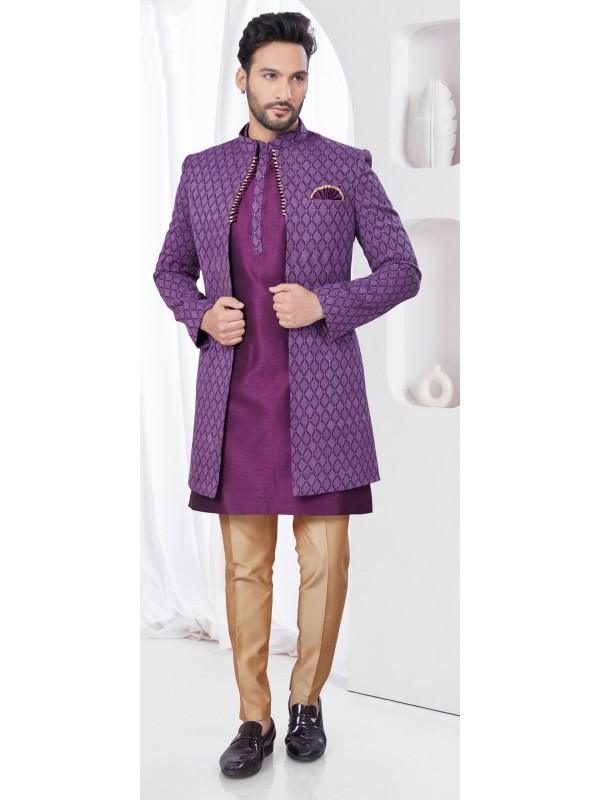 Art Dhupion IndoWestern Ready Made Dress in Purple Color  