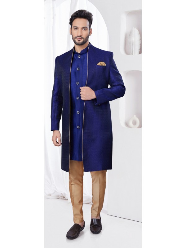Art Dhupion IndoWestern Ready Made Dress in Navy Blue Color  