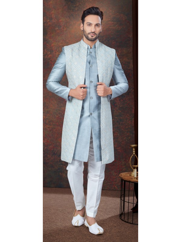 Art Dhupion IndoWestern Ready Made Dress in Grey Color  