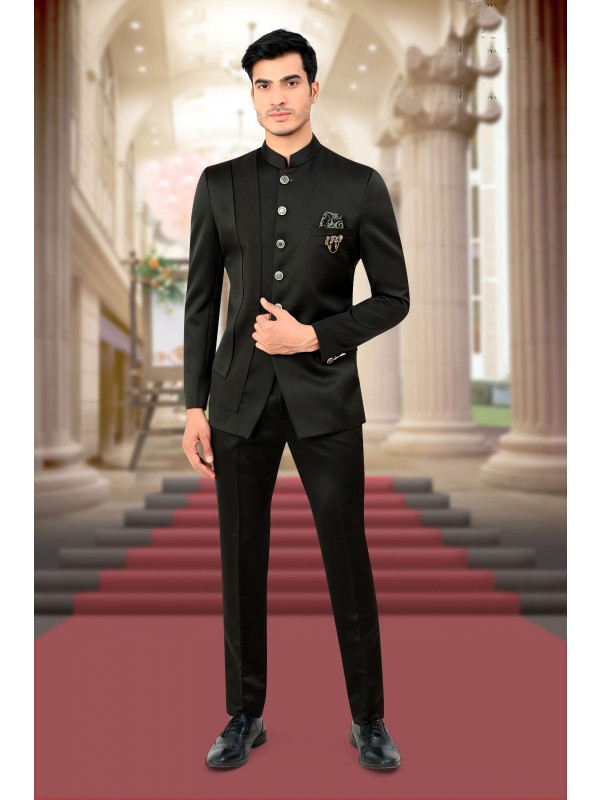 Readymade Men's Wear Jodhpuri Top in Black Color 
