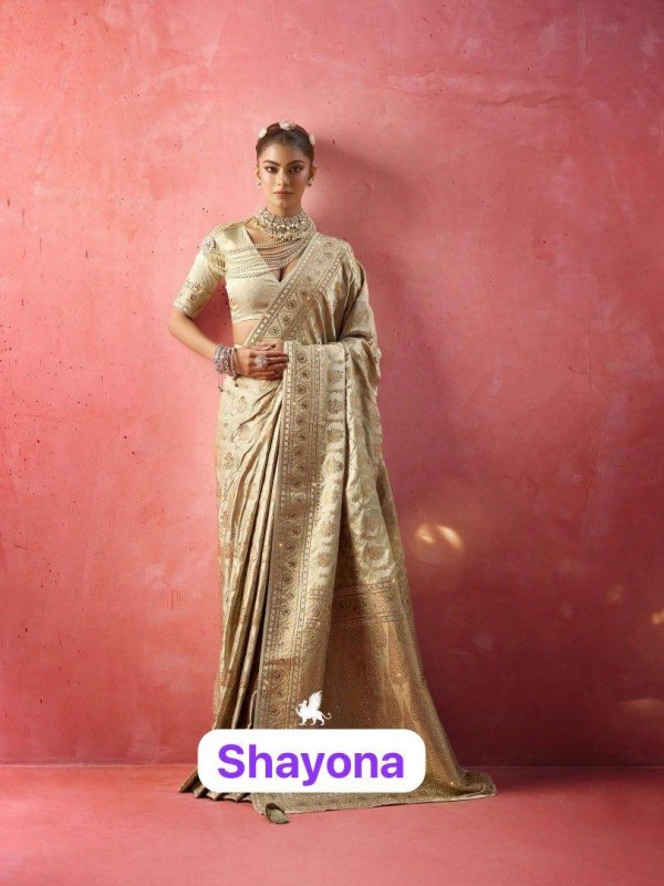 Kadwa Kasab Silk Party wear Saree In Beige Color with Swaroskvi Work 