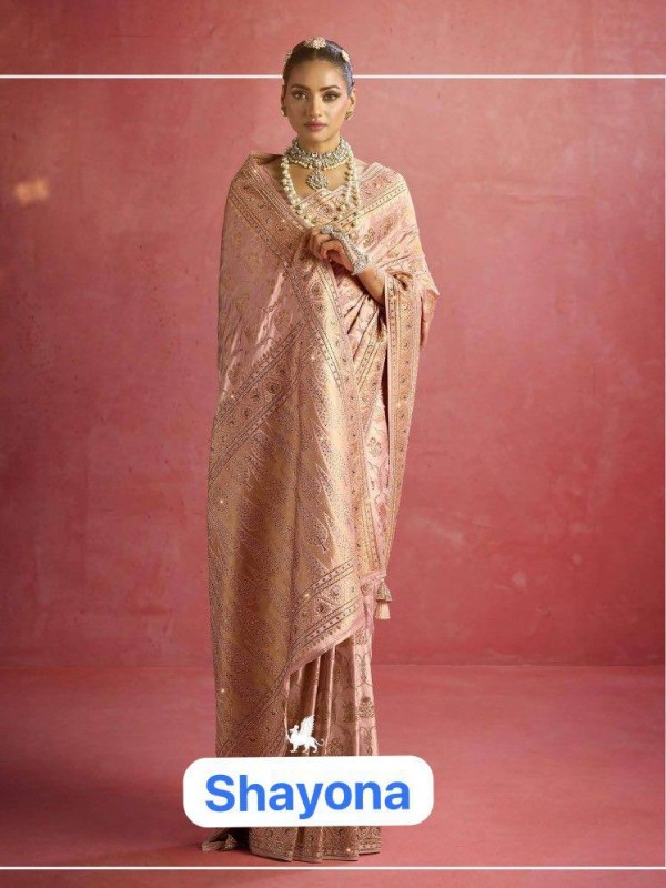 Kadwa Kasab Silk Party wear Saree In Light Peach Color with Swaroskvi Work 