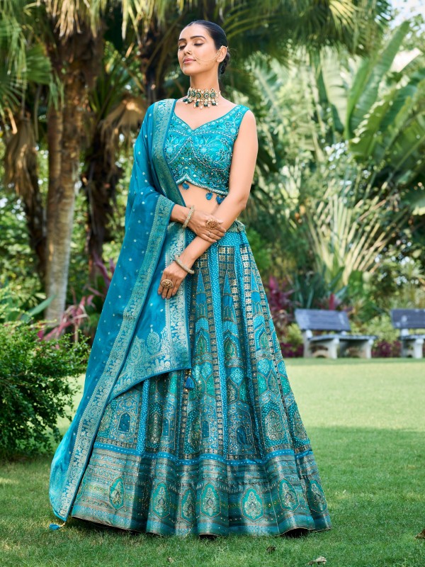 Pure Banarasi Silk Wedding Lehenga in Blue Color With Embroidery work