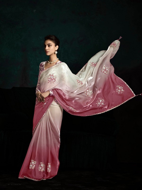 Fancy Silk Party wear Saree Pink Color with Embroidery Work