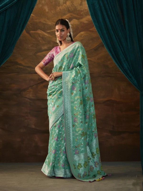  Soft Silk Party Wear Saree In Turquoise Color 