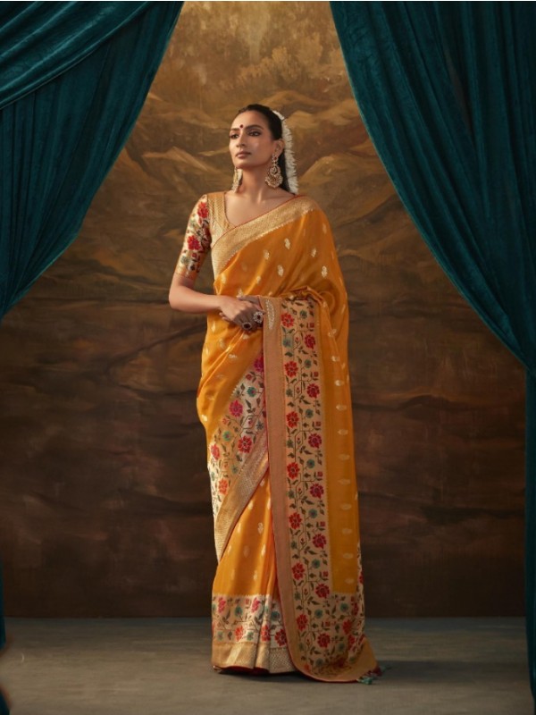  Soft Silk Party Wear Saree In Mustard Color 