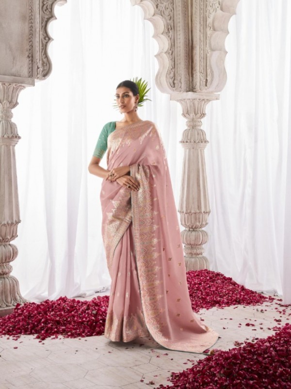 Pure Silk Wedding Wear Saree In Peach Color With Minakari Pallu Work