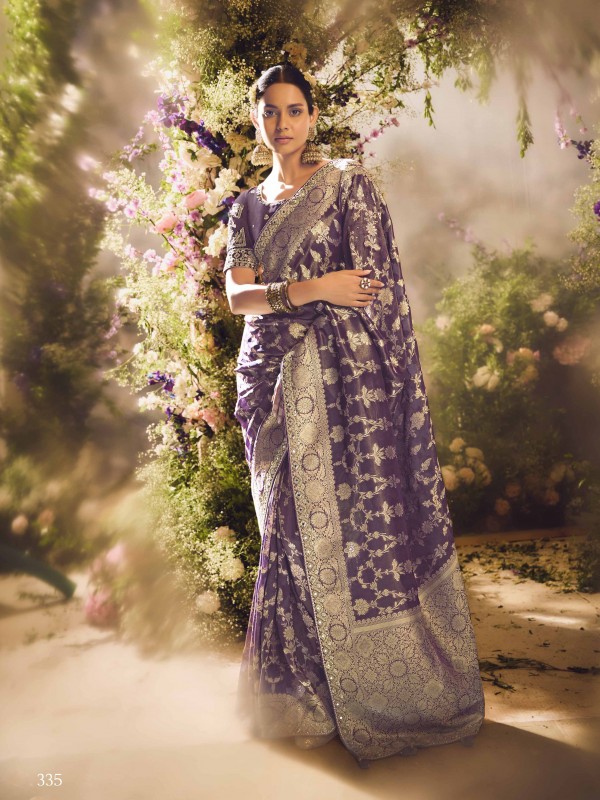 Pure Dola Silk Wedding Wear Light Purple Color with Embroidery Work