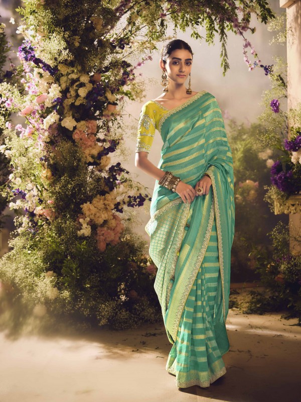 Pure Dola Silk Wedding Wear GreenColor with Embroidery Work