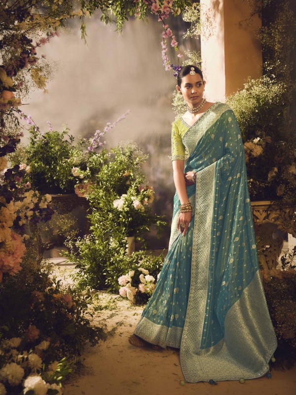 Pure Dola Silk Wedding Wear Teal Green Color with Embroidery Work