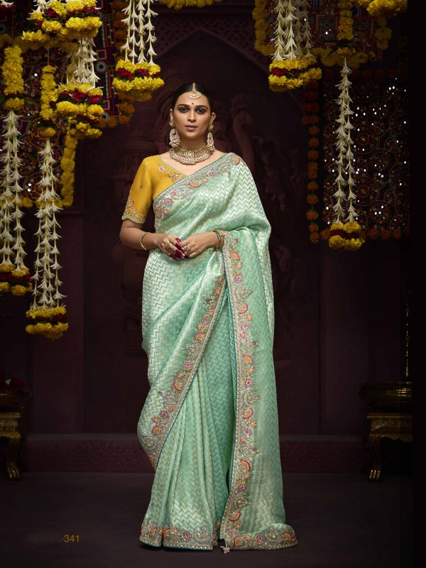 Kanjivaram Silk Wedding Wear Sea Green Color with Embroidery Work