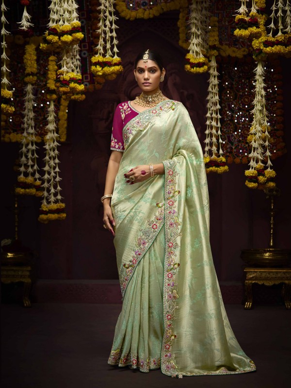 Kanjivaram Silk Wedding Wear Green Color with Embroidery Work