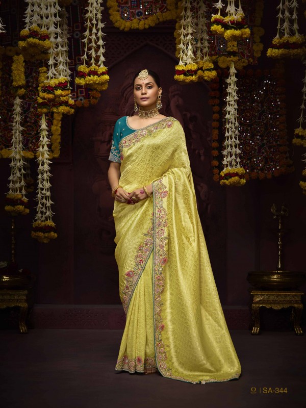 Kanjivaram Silk Wedding Wear Yellow Color with Embroidery Work