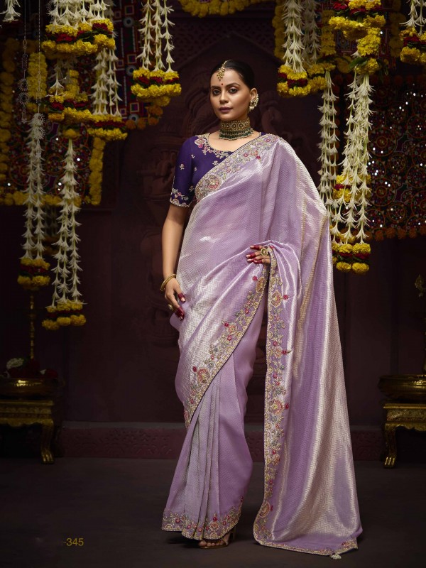 Kanjivaram Silk Wedding Wear Light Purple Color with Embroidery Work