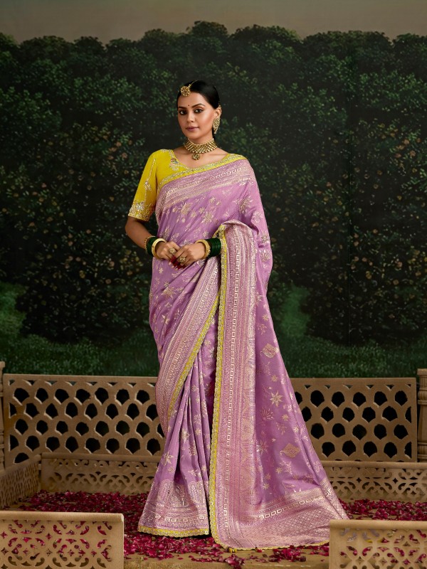 Pure Dola Silk Party wear Saree In Light Purple Color with Embroidery Work