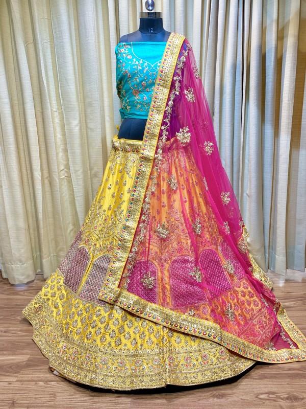 Pure  Silk Wedding Lehenga in  Yellow  Color With Embroidery Work