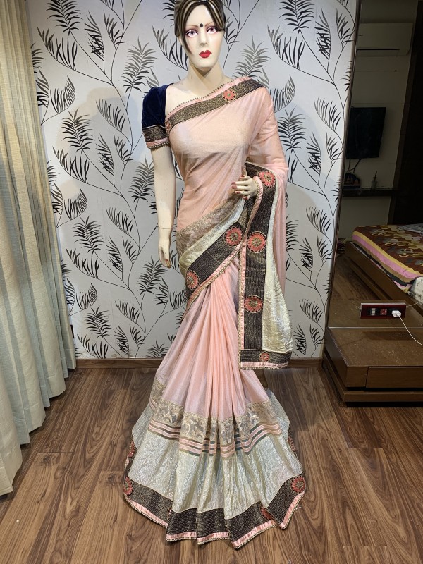 Fancy Imported fabrics Party Wear Saree In Pink Color with embroidery work 
