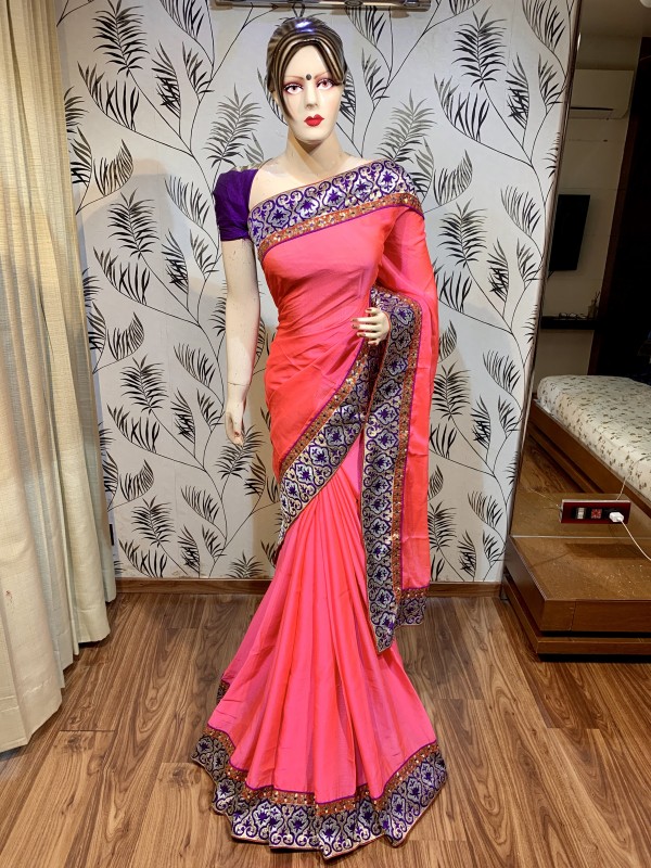 Turkey Chiffon Silk Party Wear Saree In Pink color With Embroidery Work  