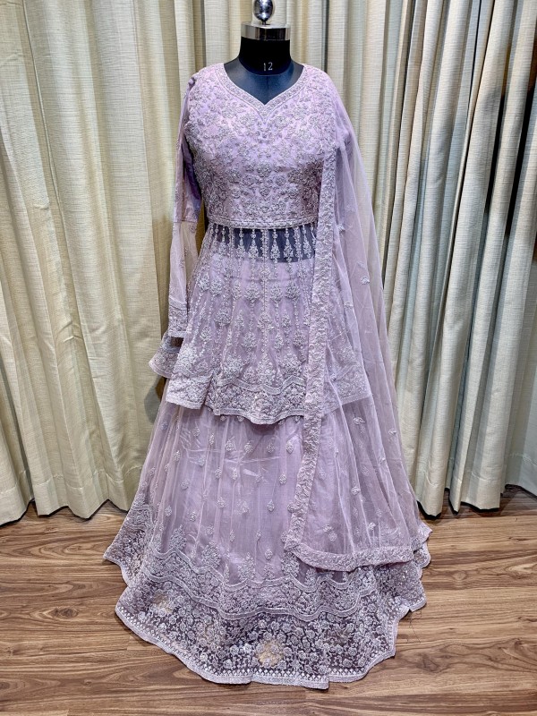 Soft Premium Net Wedding Wear Lehengha In Light Purple With Embroidery Work & Stone Work