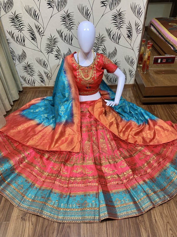 Pure Banarasi Silk Traditional Wear Lehenga In Pink Color  