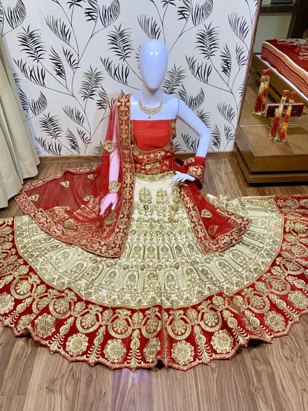 Pure Natural Silk Bridal Wear Lehenga In White Color With Embroidery Work & Stone Work Hand work, 