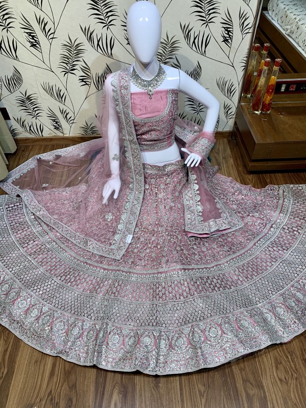 Soft Premium Net Wedding Wear Lehenga In Pink With Embroidery Work & Stone Work 