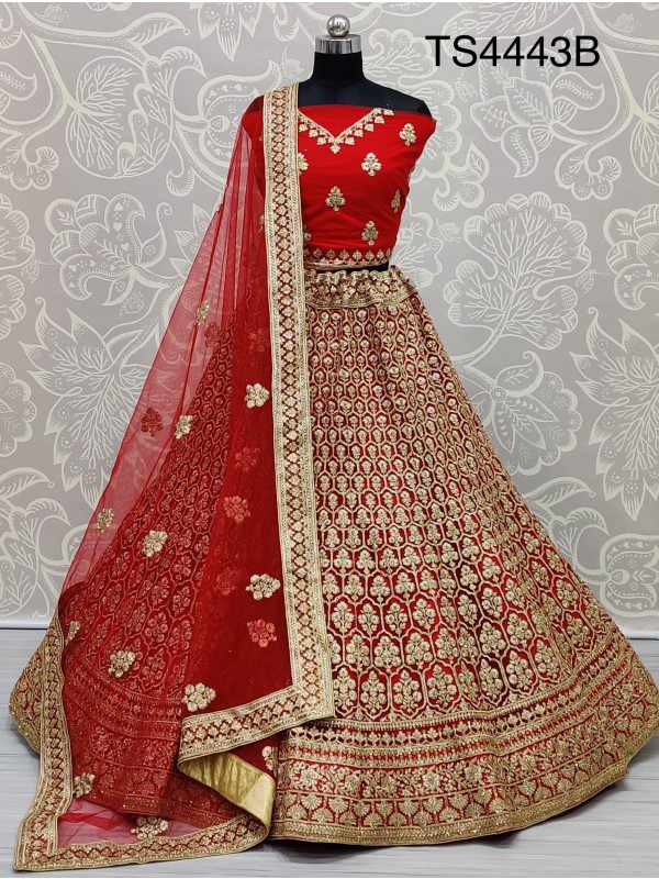 Soft Premium Net Bridal  Wear Lehenga In Red Color With Embroidery Work and crystal stone work 