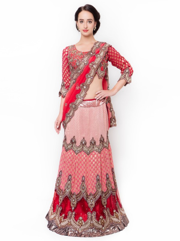 Soft Premium Net Party Wear Lehenga Saree In Pink & Pink With Stone Work 