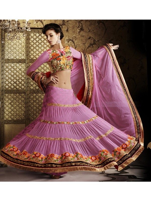 Soft Premium Net Party Wear Lehenga Saree In Pink With Stone Work 
