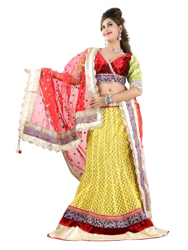 Soft Premium Net Party Wear Lehenga In Yellow WIth Embroidery Work 