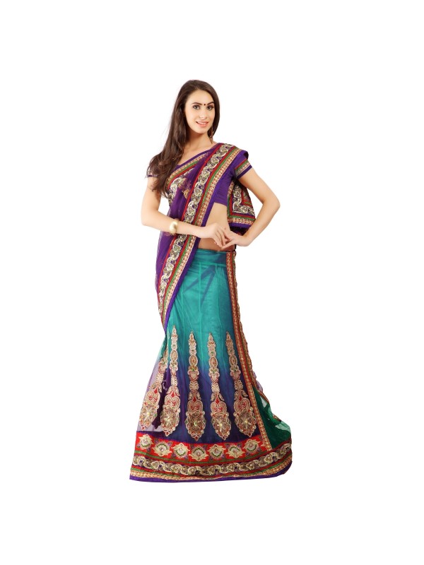 Soft Premium Net Party Wear Lehenga Saree In Blue With Embroidery & Stone Work 