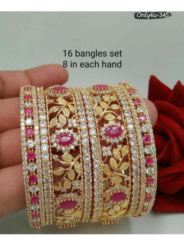 gold Color  Bangles With White Diamond 