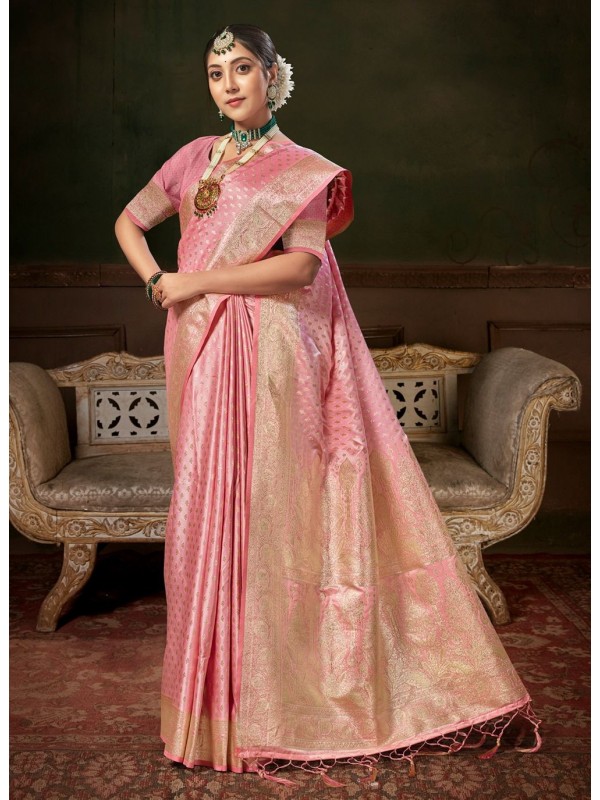 Party Wear Saree Pink Color Banarasi Silk Saree
